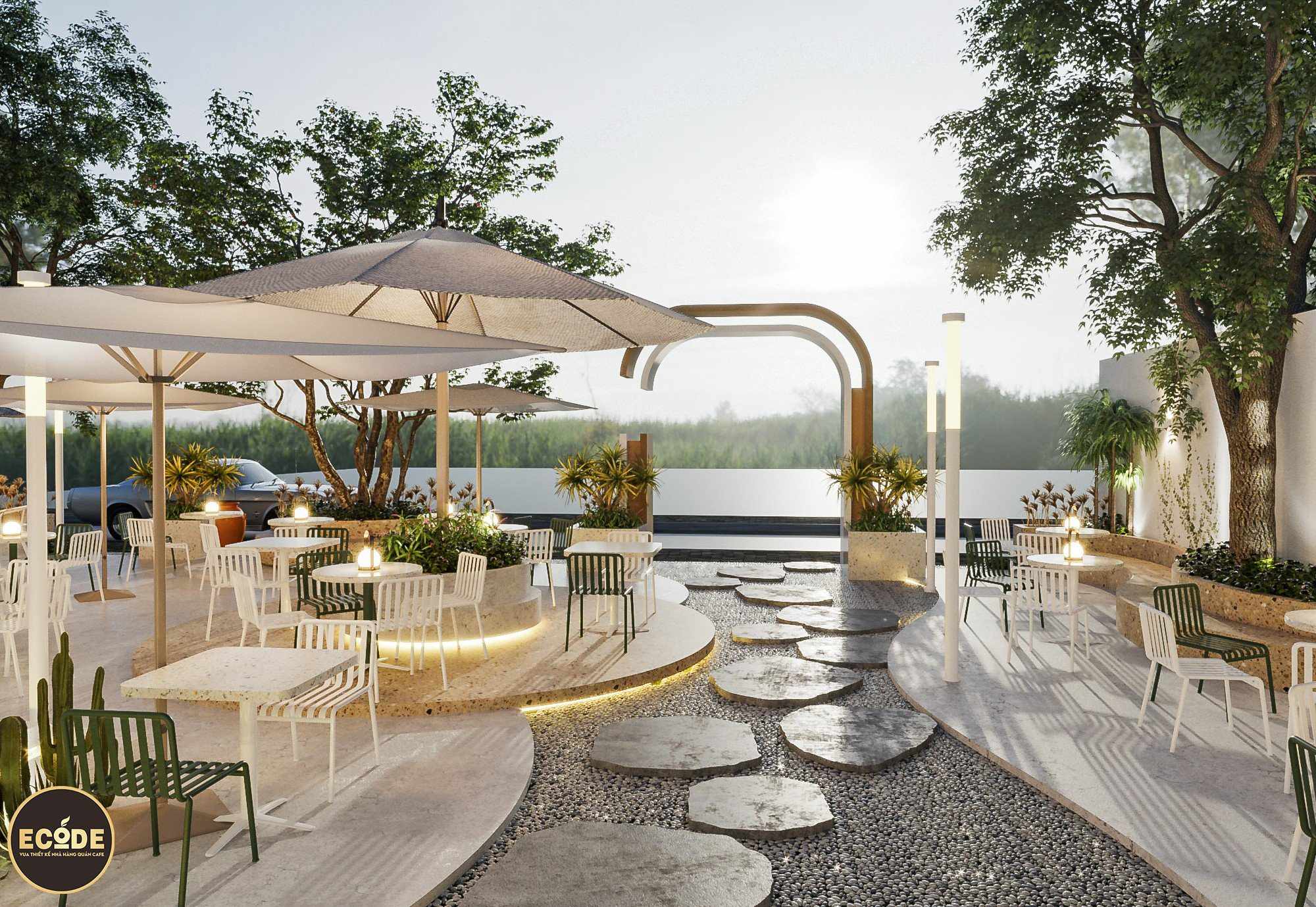THIẾT KẾ CORNER CAFE SÂN VƯỜN VUA THIẾT KẾ NHÀ HÀNG QUÁN CAFE